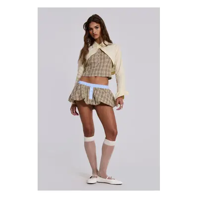 Brown Checked Lulu Puffball Boxer Micro Skirt