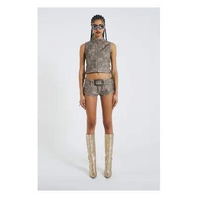 Steel Lace Up Side PU Hot Pants