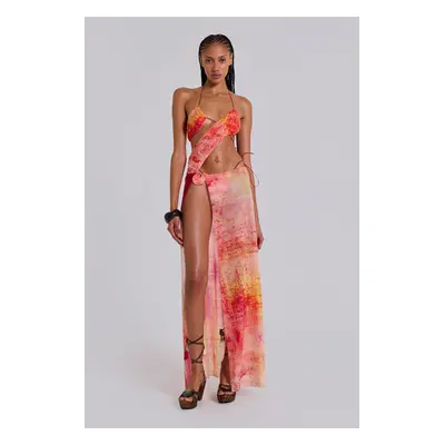 Cantha Asymmetric Cut Out Maxi Dress in Sunset