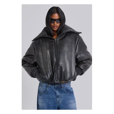 Black Alloy Vegan Leather Bomber Jacket