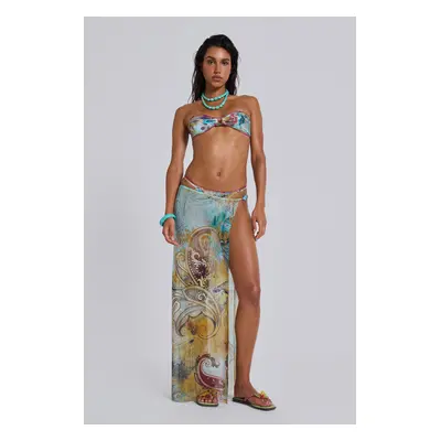 Daria Mesh Maxi Sarong Skirt With Beaded Trim