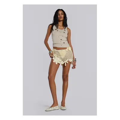 Stone Crochet Asymmetric Mini Skirt