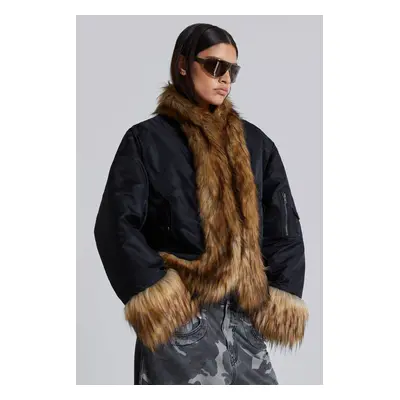 Evren Faux Fur Bomber Jacket in Black