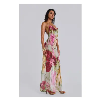 Dahlia Hand-Beaded Backless Chiffon Maxi Dress