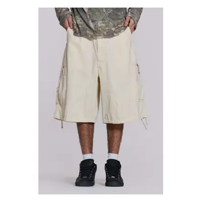 Ecru Parachute Cargo Baggy Shorts