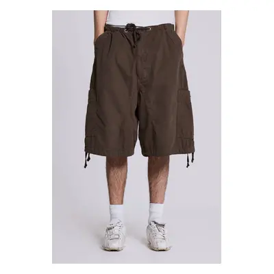 Brown Parachute Cargo Baggy Shorts