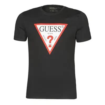 Guess CN SS ORIGINAL LOGO TEE men's T shirt in Black