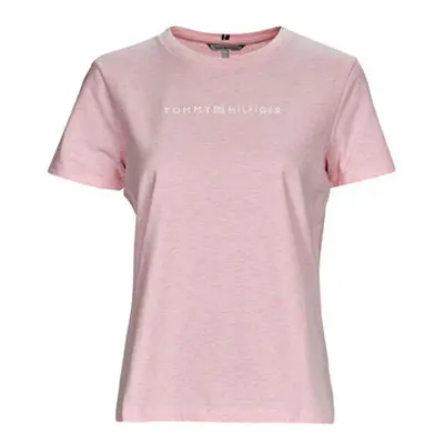 Tommy Hilfiger REG FROSTED CORP LOGO C-NK SS women's T shirt in Pink