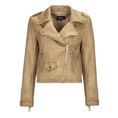 Only ONLSCOOTIE FAUX SUEDE BIKER JACKET OTW women's Leather jacket in Beige