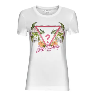 Guess SS CN TRIANGLE FLOWERS TEE women's T shirt in White