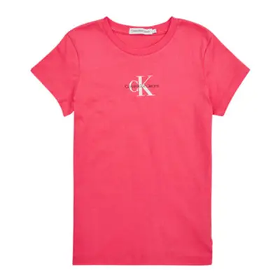 Calvin Klein Jeans MICRO MONOGRAM TOP girls's Children's T shirt in Pink