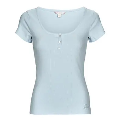 Guess SS KARLEE JEWEL BTN HENLEY women's T shirt in Blue