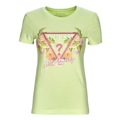 Guess SS CN TRIANGLE FLOWERS TEE women's T shirt in Green