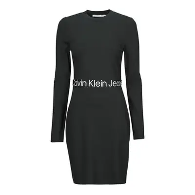 Calvin Klein Jeans LOGO ELASTIC MILANO LS DRESS women's Dress in Black