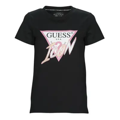 Guess SS CN ICON TEE women's T shirt in Black