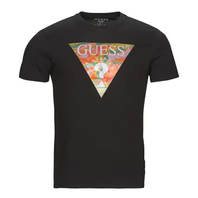 Guess SS BSC ABSTRACT TRI LOGO TEE men's T shirt in Black