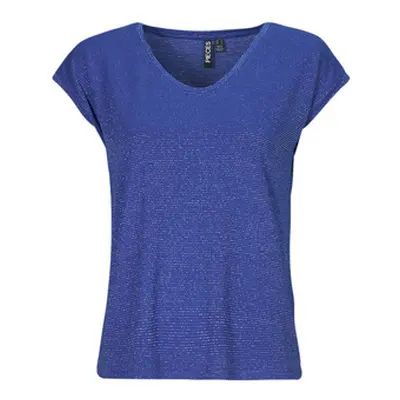 Pieces PCBILLO TEE LUREX STRIPES women's T shirt in Blue