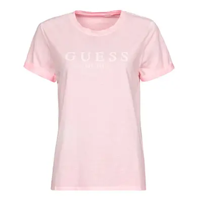 Guess ES SS GUESS 1981 ROLL CUFF TEE women's T shirt in Pink