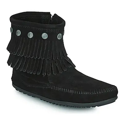 Minnetonka DOUBLE FRINGE SIDE ZIP BOOT women's Mid Boots in Black