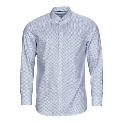 Selected ETHAN MICRO MOTIF SLIM FIT men's Long sleeved Shirt in Blue