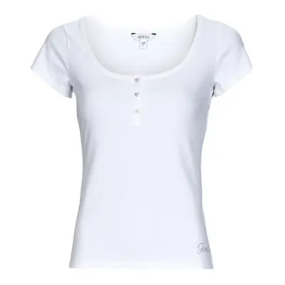 Guess ES SS KARLEE JEWEL BTN HENLEY women's T shirt in White