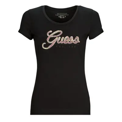 Guess SS RN GUESS SCRIPT TEE women's T shirt in Black