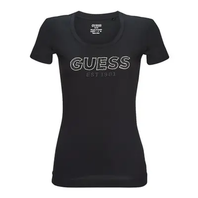 Guess SS RN MESH LOGO TEE women's T shirt in Black