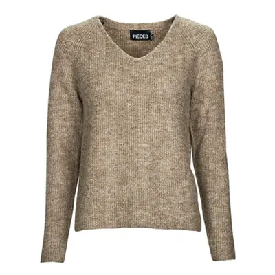 Pieces PCELLEN LS V-NECK KNIT women's Sweater in Brown