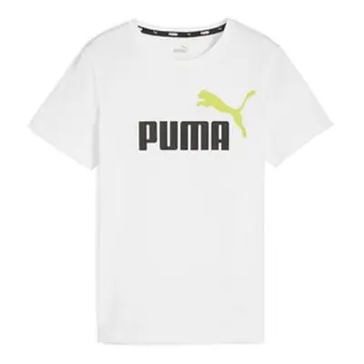 Puma ESS+ 2 COL LOGO TEE B boys's Children's T shirt in White