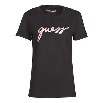 Guess SS SUNSET GRADIENT LOGO women's T shirt in Black