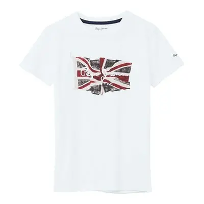 Pepe jeans FLAG LOGO SS boys's Children's T shirt in White