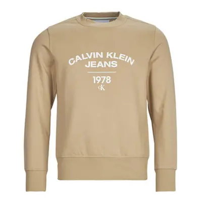 Calvin Klein Jeans VARSITY CURVE CREW NECK men's Sweatshirt in Beige