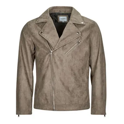 Jack & Jones JJROCKY FAUX SUEDE BIKER JACKET men's Leather jacket in Beige