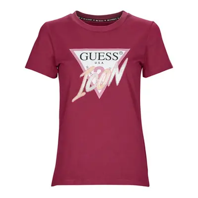 Guess SS CN ICON TEE women's T shirt in Bordeaux