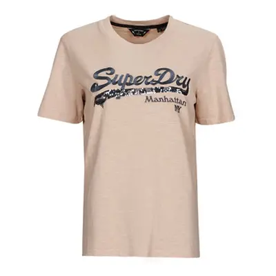 Superdry VINTAGE LOGO BOROUGH TEE women's T shirt in Beige