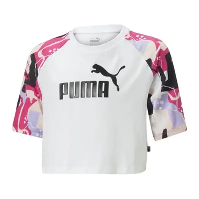 Puma G ESS+ ART RAGLAN TEE girls's Children's T shirt in White