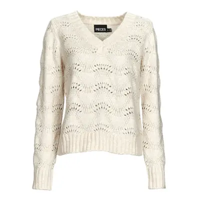 Pieces PCBIBBI LS V-NECK KNIT women's Sweater in White