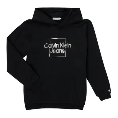 Calvin Klein Jeans METALLIC BOX LOGO RELAXED HOODIE girls's Children's Sweatshirt in Black