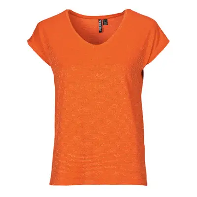 Pieces PCBILLO TEE LUREX STRIPES women's T shirt in Orange