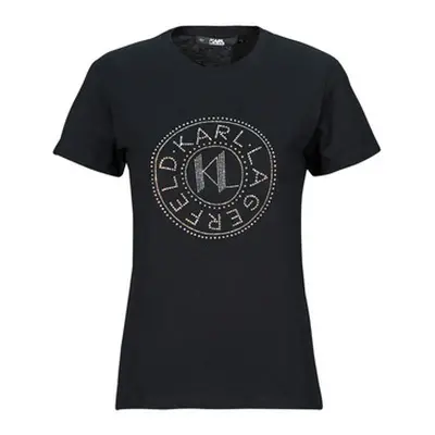 Karl Lagerfeld rhinestone logo t-shirt women's T shirt in Black