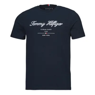 Tommy Hilfiger SCRIPT LOGO TEE men's T shirt in Marine