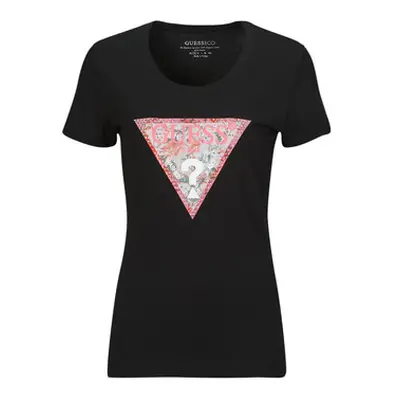 Guess RN SATIN TRIANGLE women's T shirt in Black