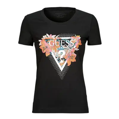 Guess TROPICAL TRIANGLE women's T shirt in Black