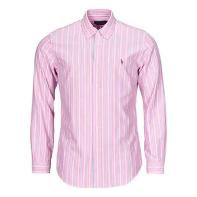 Polo Ralph Lauren CHEMISE COUPE DROITE EN OXFORD RAYEE men's Long sleeved Shirt in Pink