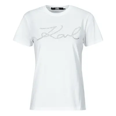 Karl Lagerfeld rhinestone logo t-shirt women's T shirt in White