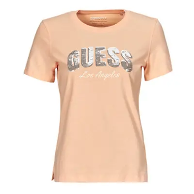 Guess SEQUINS LOGO TEE women's T shirt in Pink