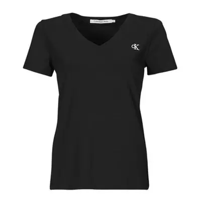 Calvin Klein Jeans CK EMBROIDERY STRETCH V-NECK women's T shirt in Black