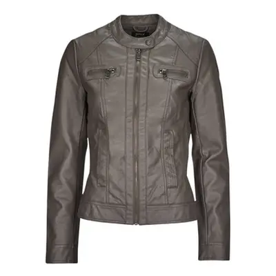 Only ONLBANDIT FAUX LEATHER BIKER OTW women's Leather jacket in Grey