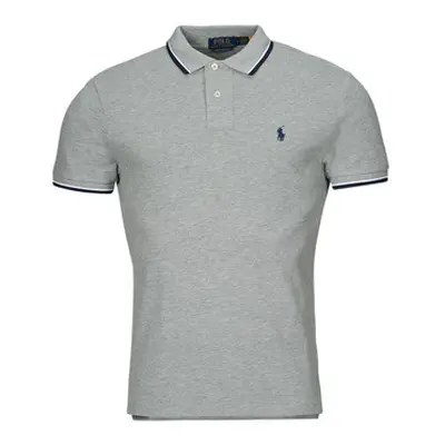 Polo Ralph Lauren POLO COUPE DROITE EN COTON BASIC MESH COL FANTAISIE men's Polo shirt in Grey