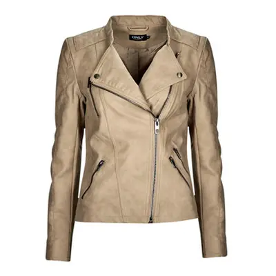 Only ONLAVA FAUX LEATHER BIKER OTW women's Leather jacket in Beige